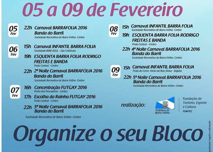 Barra velha terá cinco noites de Carnaval