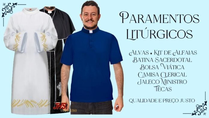 Paramentos Litúrgicos Conjunto de Alfaias Alvas Batina Camisa Clerical